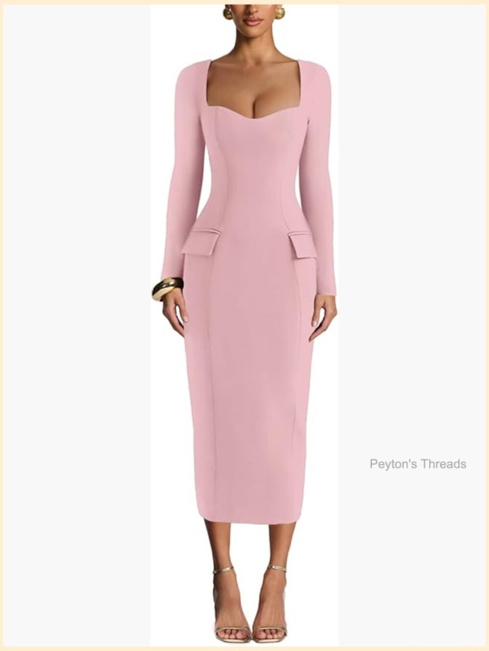 Long Sleeve Sweetheart Neck Bodycon Maxi Dress Cocktail Party Work Pencil Dress
